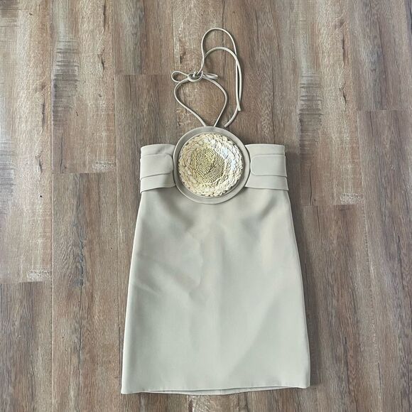 NWT Alexis Liss Sequin Flower Embellished Halter Short Dress Sand Size XS - Picture 3 of 7